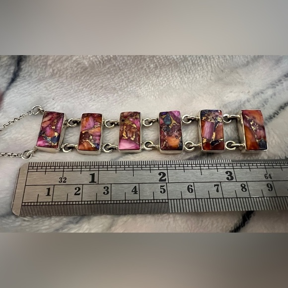 ❤️ Pink Dahlia Turquoise 925 Southwestern Navajo Style Bar Necklace 18+2” 21.6gm - Picture 13 of 16